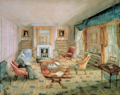 The Drawing Room, White Barnes, f.55 Album of Interiors, 1843 tekijältä Charlotte Bosanquet